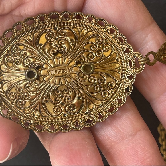 W Germany Necklace & Earrings ornate gilt tortoise color with tiny pearls - Picture 15 of 17